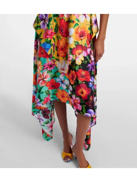 Rochie midi Dolce&gabbana de mătase cu model floral cu un umăr gol