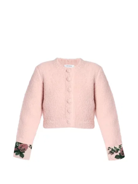 Bouclé cardigan Erdem cu model floral roz