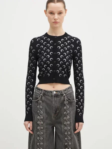 Marine Serre kardigan Moon Strass Knit Fitted Cardigan lekki czarny
