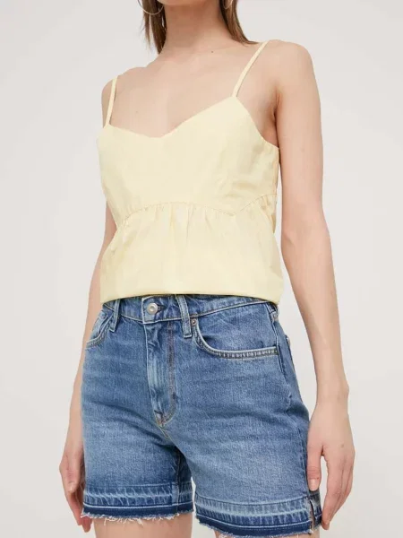 Superdry szorty jeansowe gładkie medium waist niebieski