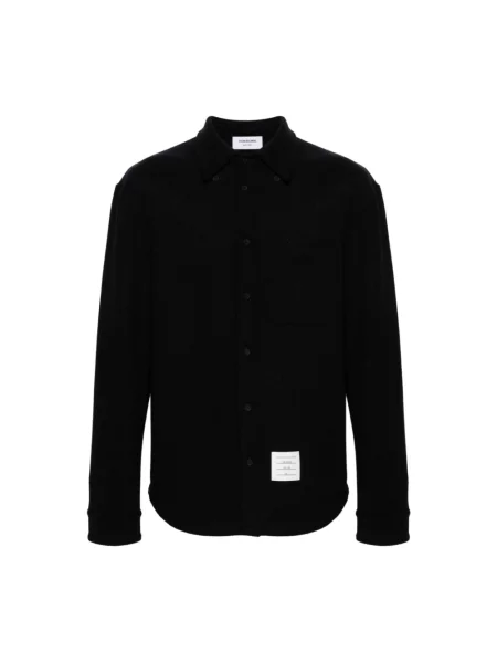 Haftowana koszula Thom Browne w jodełkę niebieska