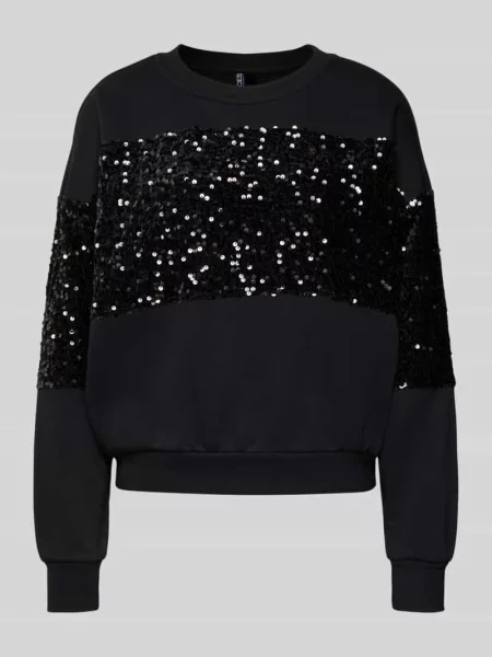 Bluza o kroju regular fit z mieszanki bawełny z cekinami model ‘NANCY’ Pieces czarna