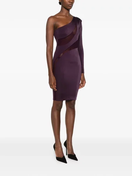 Rochie mini Mazzei plasă cu un umăr gol violet