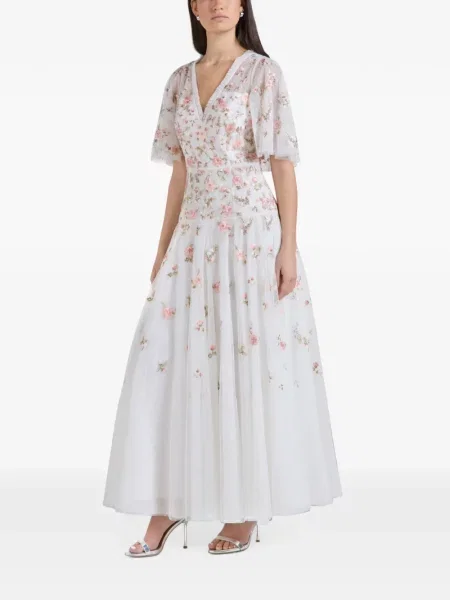 Rochie maxi Needle & Thread cu model floral alb