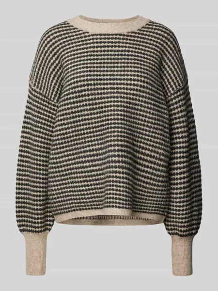 Sweter z dzianiny z prążkowanymi wykończeniami model ‘ellery’ Kaffe beżowy