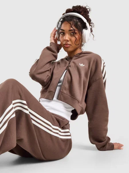 Adidas Bluza Rozpinana Z Kapturem 3S Cropped Hood brązowa