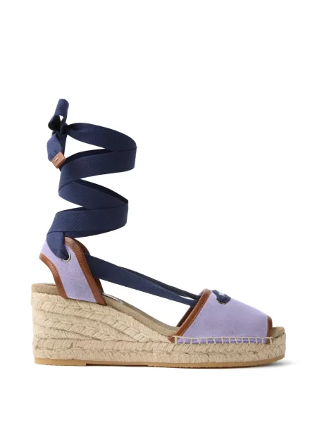 Sandale Versace din piele de căprioară cu pană violet