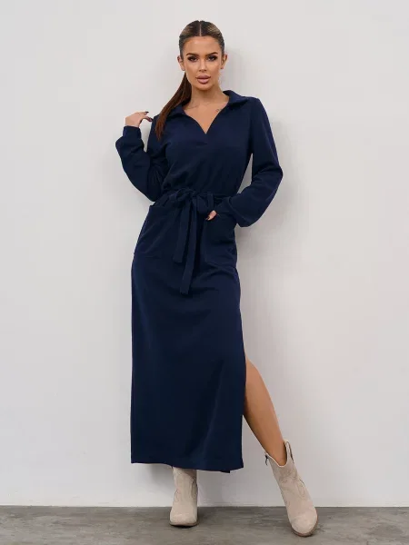 Вовняна Сукня максі ISSA Plus темно-синій синя