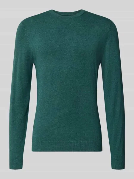 Sweter z dzianiny z prążkowanym okrągłym dekoltem Mcneal zielony