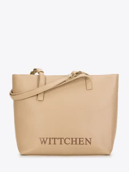 Torebka shopper z tłoczonym logo beżowa