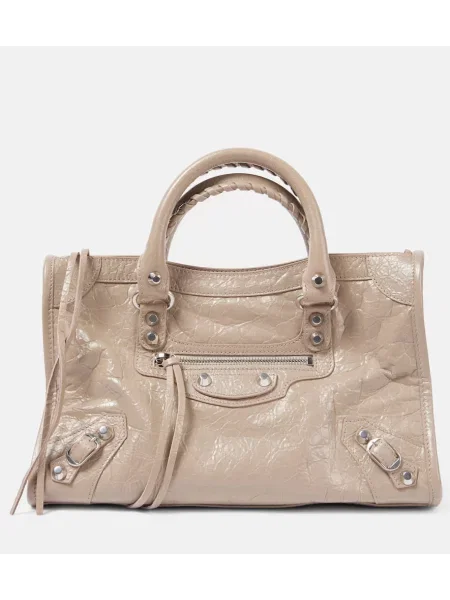 Mała torebka skórzana Balenciaga skórzana beżowa