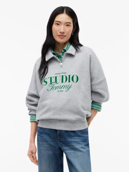 TOMMY HILFIGER Mikina STUDIO TOMMY / zelená sivá