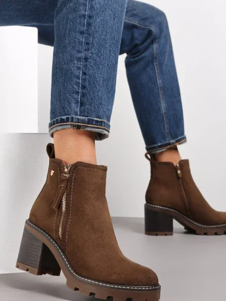 Cizme scurte cu gros Boho cu Kodra maro