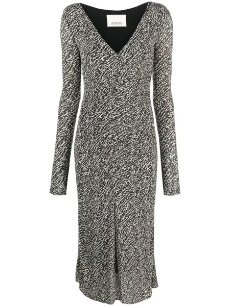 Rochie midi Isabel Marant cu imprimeu abstract până la genunchi de costum negru