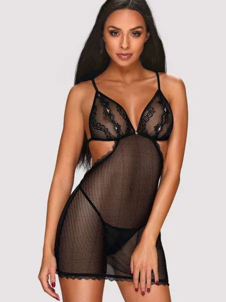 Комплект: пеньюар и трусики Комплект_Obsessive_Millagro_chemise чорний