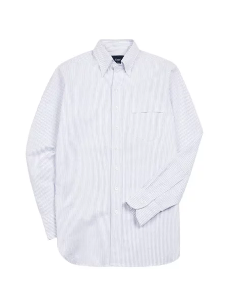 Cămașă Drake's cu dungi din țesătură twill alb