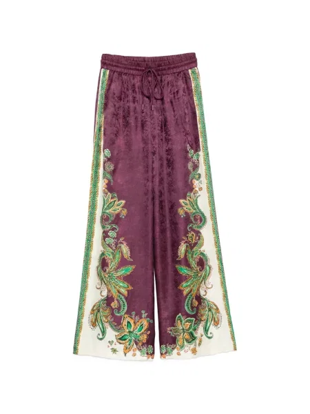 Pantaloni palazzo Alemais cu imagine cu model paisley violet