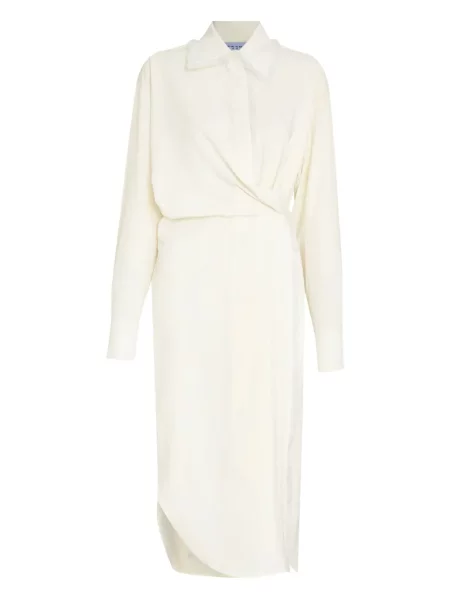 Sukienka koszulowa Gloria Coelho z frędzli do kolan garniturowa biała