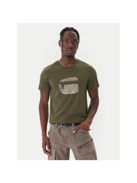G-Star Raw T-Shirt Finger Print Burger Σκούρο Regular Fit πράσινο