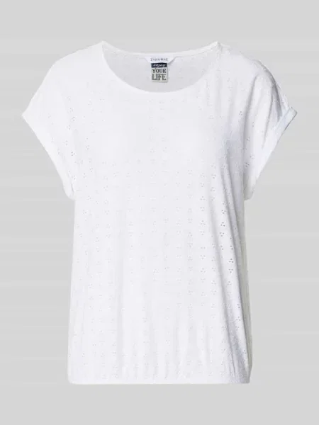 T-shirt w kroju regular fit z dziurkowanym wzorem model Ruth' Zabaione biała