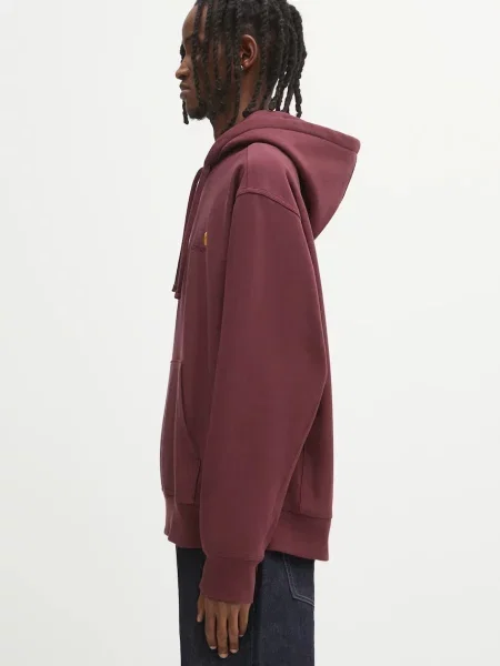 Carhartt WIP bluza Hooded American Script Sweat z kapturem gładka bordowy