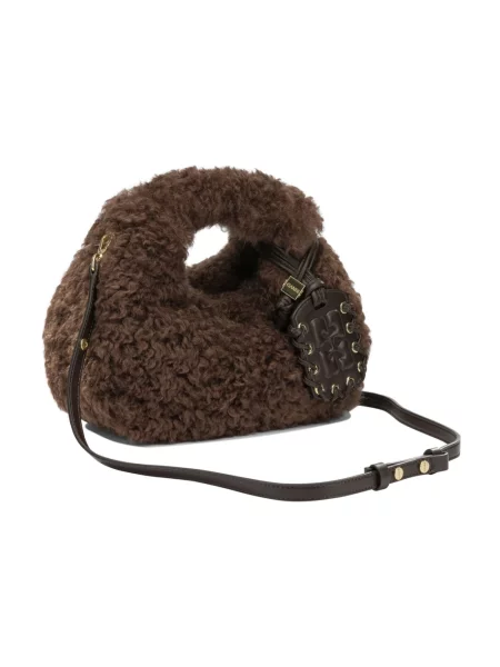 Torebka hobo Ganni z futerkiem brązowa