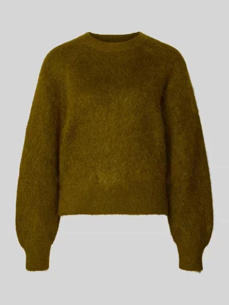Sweter o kroju regular fit z krojem krótkim model SLWMIRA' Selected oliwkowy