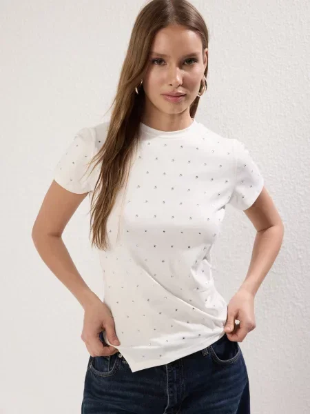 Trendyol Tricou argintiu / transparent alb