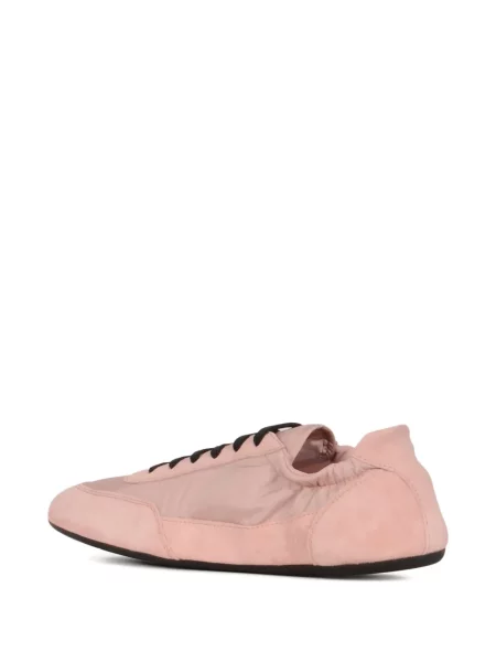 Sneakerși Prada cu șireturi din piele de căprioară roz