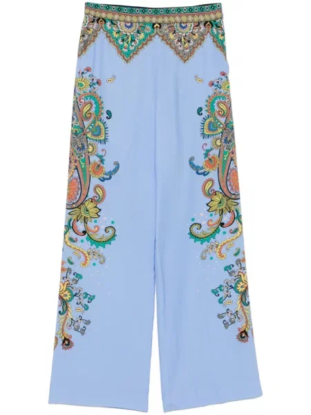 Pantaloni Etro de mătase cu model floral albastru