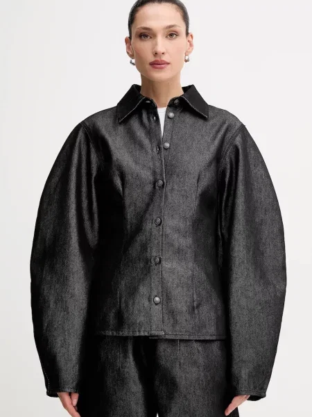 Rotate cămașă jeans cu guler clasic regular negru