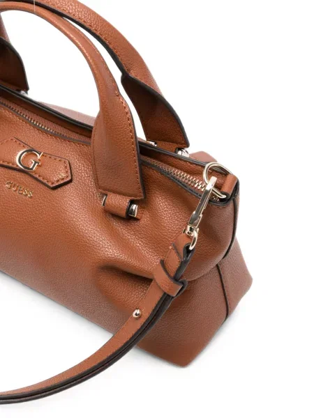 Bőr shopper táska Guess autogrammal barna