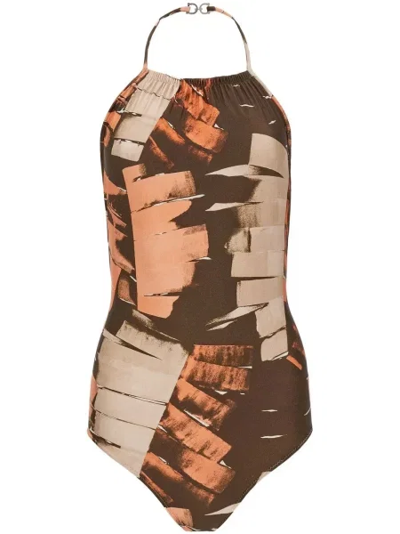 Costum de baie Ferragamo cu imagine cu gât halter maro