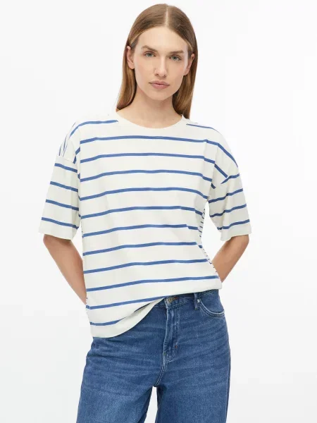 T-shirt z mieszanką pasków Relaxed Fit niebieska