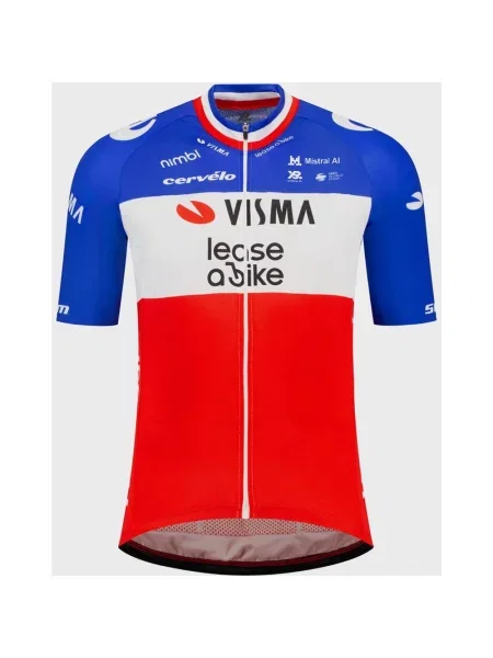 Koszulka rowerowa Team Visma Lease a Bike Replica French Champion krótki rękaw niebiesko-biało-czerwona S czerwona