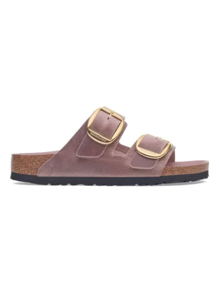 Klapki Birkenstock skórzane na sprzączkę fioletowe