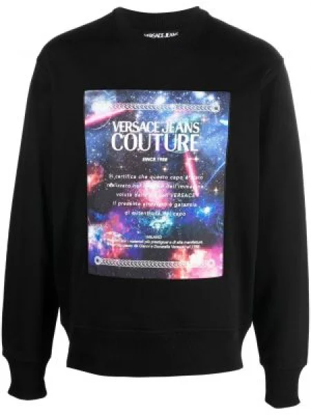 Hanorac crewneck Versace Jeans Couture cu imagine cu decolteu rotund negru