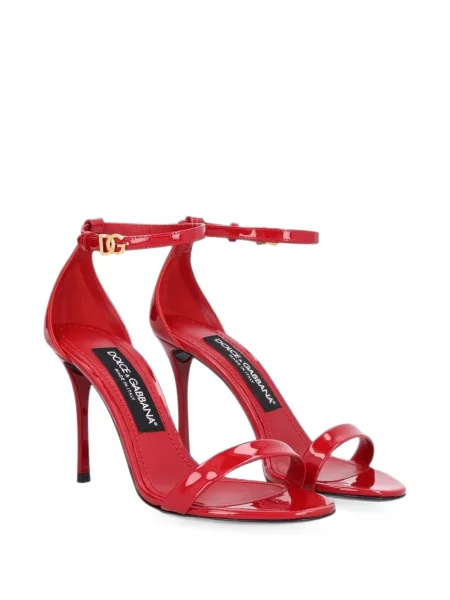 Kožené lakované sandály Dolce & Gabbana s autogramem červené