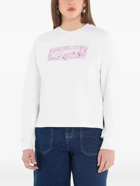 Pulover Karl Lagerfeld Jeans cu model floral cu imagine alb