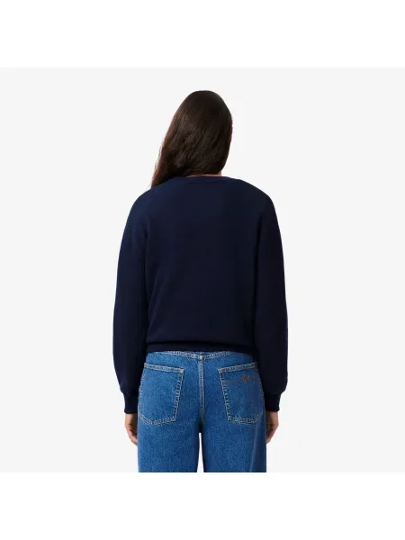 Lacoste Sweter Z Okrągłym Dekoltem Relaxed Fit granatowy