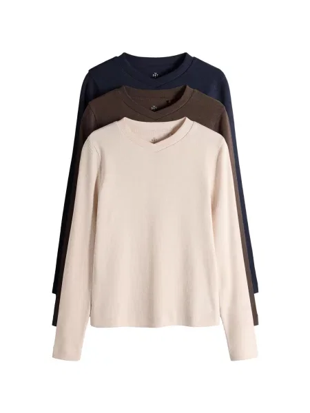 The Set Tricou ecru / marin / ciocolatiu albastru