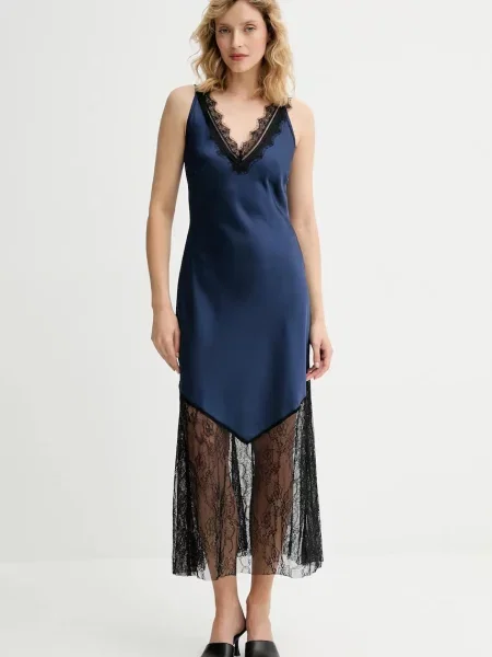 Answear.LAB sukienka maxi rozkloszowana granatowy