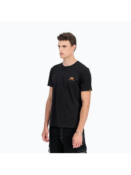 Tricou pentru bărbați Alpha Industries Basic Small Logo black/neon orange negru