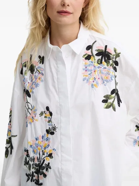 Koszula Munthe w kwiatki z koralikami biała
