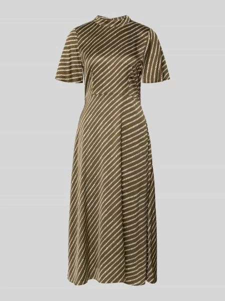 Sukienka midi o kroju regular fit z czystej ze stójką Comma khaki