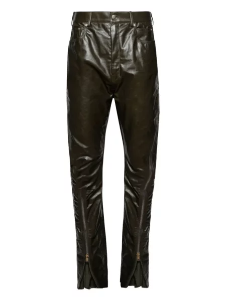 Pantaloni Rick Owens din piele verde