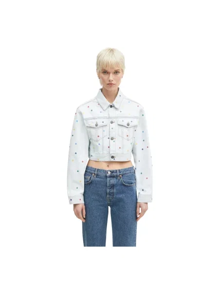 Kurtka jeansowa Fiorucci w grochy o skróconej długości niebieska