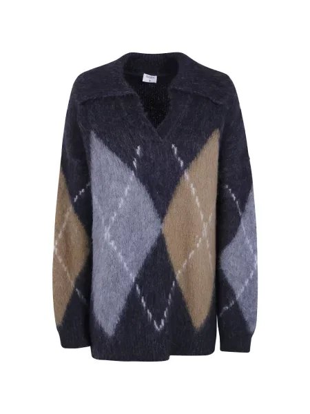 Pulover Filippa K cu decolteu în V cu model argyle gri