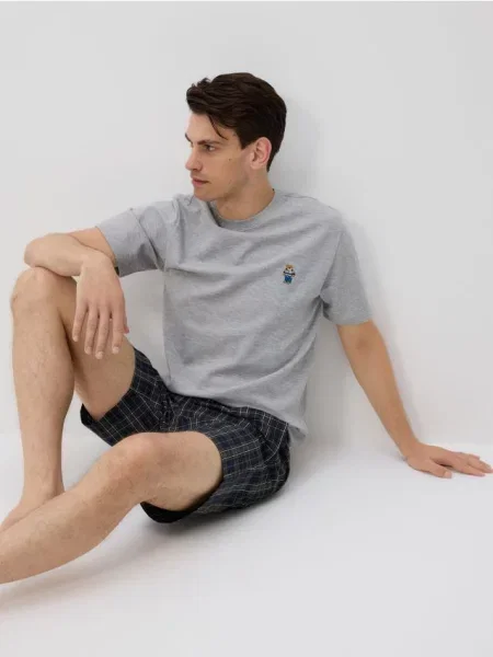 Reserved Dwuczęściowa piżama z haftem ciemnoszary