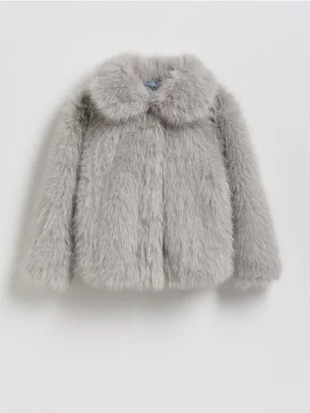 Reserved Haină din blană artificială cu guler deschis gri